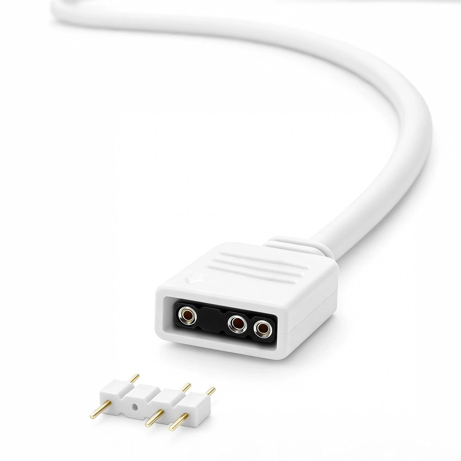 HENGBIRD Lot de 2 Câbles d'Extension ARGB 5V 3 Broches 30 cm Connecteur pour Bande LED Répartiteur Blanc