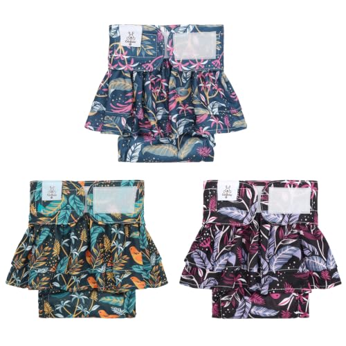 Image of CuteBone Female Dog Diapers with Skirts 3 Pack Reusable Puppy Dresses Pants for Heat Cycle Period QBD38S