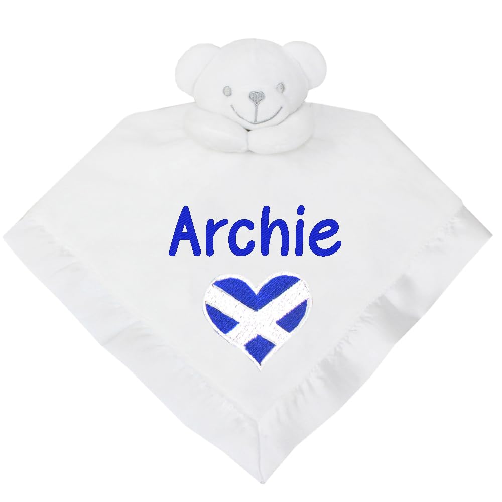 TeddyT's Personalised Baby Scotland Embroidered Heart & Name Satin Trim Comforter Blanket