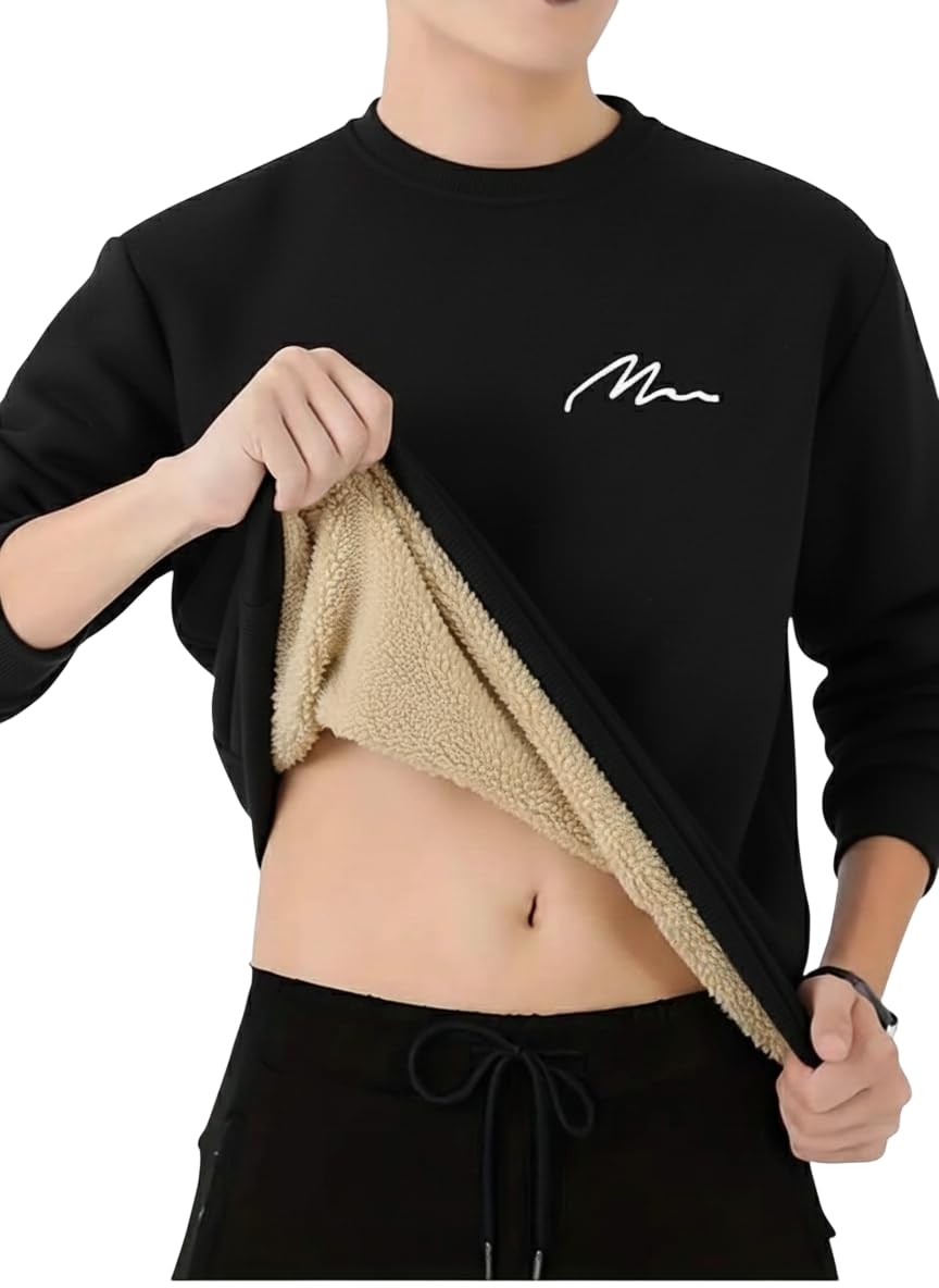 catbunny Men’s Winter Round Neck Fleece-Lined Sweatshirt | Ultra Warm Inner Fur Thermal Sweatshirt for Men | Soft & Cozy Winter Wear | Casual Regular Fit Pullover-picture-36