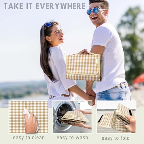 SAMSIER Large Outdoor Picnic Blankets Waterproof Foldable, Beach Blanket Sandproof Portable, Cute Picnic Mat Washable (Coffee, 80"×80") - 4