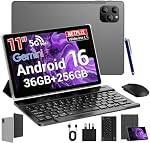 2026 Mince 11 Inch Android 16 Comprimé avec clavier, stylet & Souris, 2K IPS Vigne large L1 avec des écouteurs, 36GB RAM 256GB (1TB TF), 8000mAh, T615 8-Core,8+13MP, 5G/2.4G WiFi, FCC/CE - gris