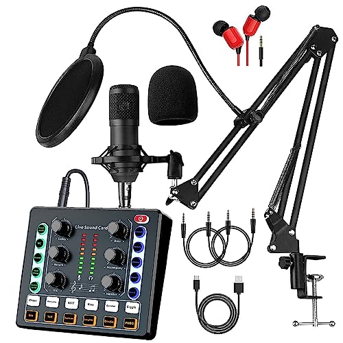 Podcast Equipment Bundle, BM-800 Recording Studio Package with Voice Changer, Live Sound Card -...