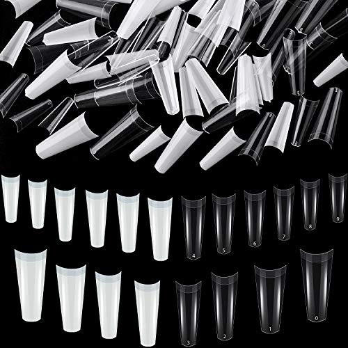 1000 Pieces Coffin Ballerina Nails Tips Half Cover Ballerina Nails Acrylic False Nails Artificial Nail Tips for Nail Salon and DIY Manicure, 10 Sizes, Natural and Clear