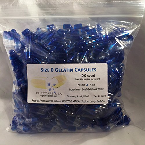PurecapsUSA - 1,000 Fillable Dark Blue/Clear Empty Gelatin Capsules - Size 0 PurecapsUSA - 1,000 Fillable Dark Blue/Clear Empty Gelatin Capsules - Size 0