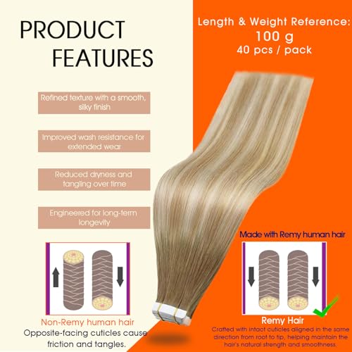 Image of Full Shine Human Hair Tape in Extensions Double Sided Tape in Hair Extensions Color 6 /27 /60 Brown And Blonde Invisible Remy Skin Weft 22Inch Long Silky Straight for Women 100Gram 40Pcs
