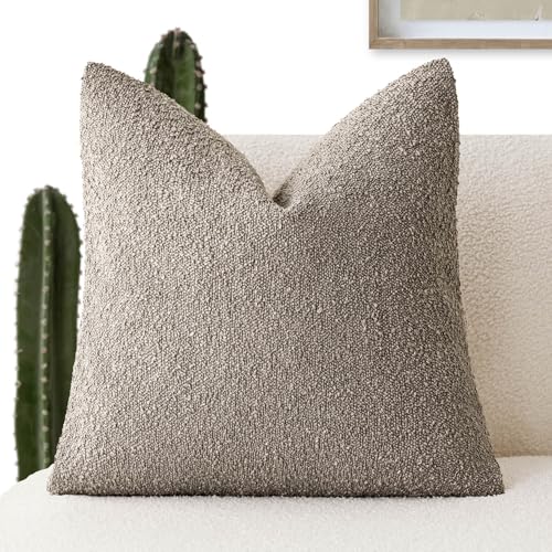 Image of Foindtower Decorative Textured Boucle Throw Pillow Covers Accent Solid Pillow Cases Neutral Soft Cozy Couch Cushion Case for Chair Sofa Bedroom Living Room Home Decor 26x26 Inch,1PC,Light Taupe