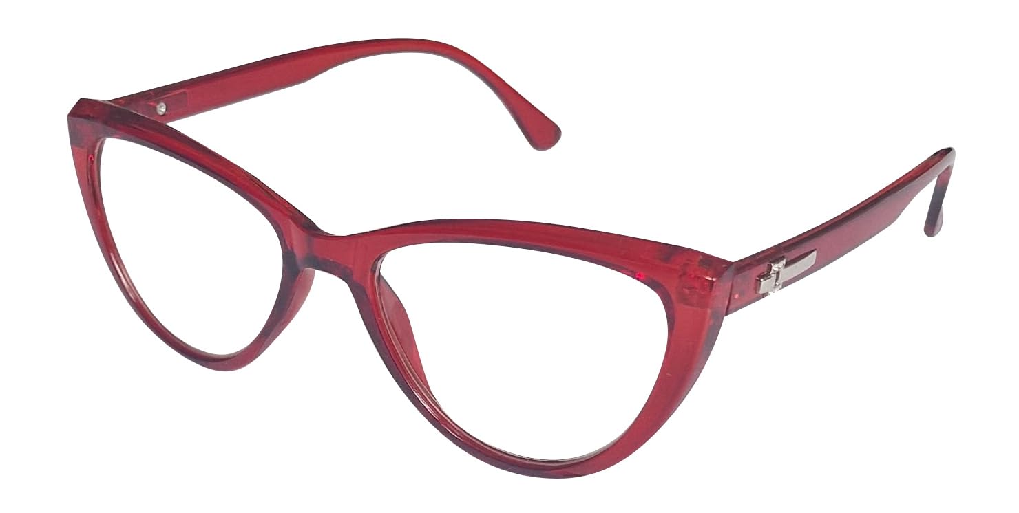 Fads & Fashions Unisex Red Cat Eye Reading Glasses Womans Stylish Fashion Chic Bling Retro 1960S Metal Hinges Dx64 (, 2.00, X)