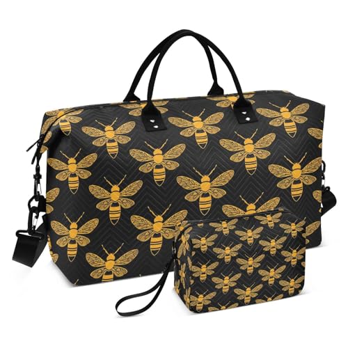 ALAZA Retro Yellow Bee Travel Duffel Bag Gym Bag Sports Tote Bag Weekender Overnight Travel Bag for Women Men Business Trip Workout