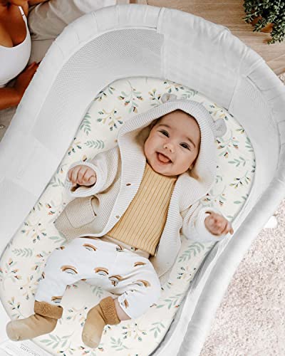 Muslin Bassinet Sheet For Baby Girl Boy, Muslin Cotton Fitted For Oval Hourglass And Rectangular Bassinet Mattress Pad, Stylish Boho Bassinet Sheets Baby Nursery, 2 Pack (Roman Green&Botanical Leaf) #TOP4