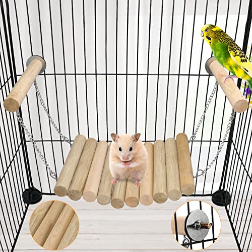 Image of Litewoo Bird Wood Swing Perch Ladder with Hammock Cage Accessories for Bird Parrot Parakeet Cockatiel Lovebirds Budgie Conures Finch