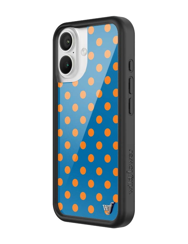 Image of Wildflower Cases - Compatible with iPhone 16 | Protective Black Bumper, 6.5ft Drop Test Certified, Women Owned Small Business | Trendy Classic Dotted Spots Cute | Polka Dot - Blue & Orange