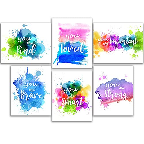 Lot de 6 Affiches Décoration Murale, Citations Inspirantes Colorées ''You are Smart You are Kind You are Important'', Sans Cadre, 20,3 x 25,4 cm