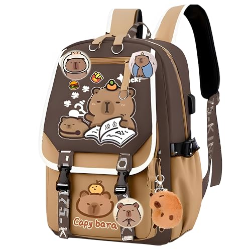 SKIPTHYBER Mochila Escolar Capybara Mochila De Animales De Dibujos Animados con dibujos animados Mochila escolar ajustable Mochila infantil de gran capacidad Mochila impermeable y ligera