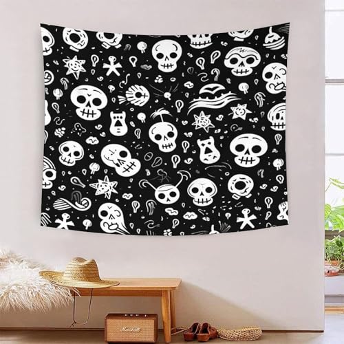 Tapisserie crâne 3D effet mural de grande taille 180x230cm pour décoration salon