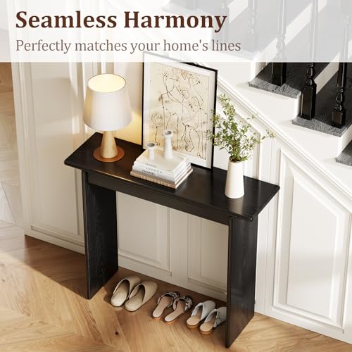 AQIMUELE Black Console Table Thin Rubberwood Minimalist Mid-Century Style | Stable and Sturdy 11.8" D x 39.4" W x 31.5" H for Entryway/Sofa Back by AQIMUELE - Used condition - Image 4