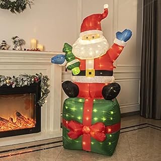 Eambrite 5.5FT Light up Inflatable Christmas Santa Claus Mains Powered Blow up Yard Decorations Waterproof for Front Door Garden Lawn Party Décor