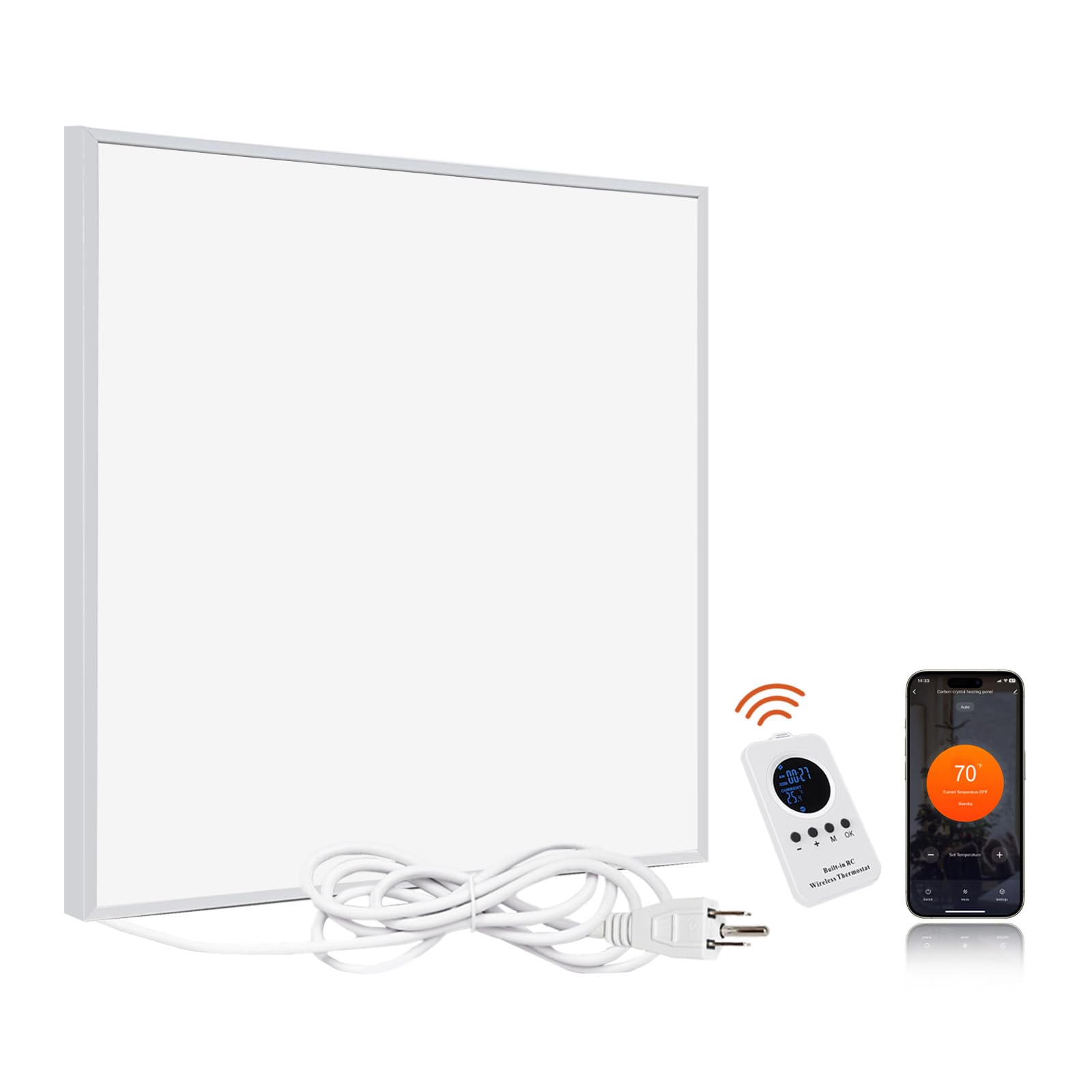 infrared space heater 350w for indoor use with thermostat, wall mounted electric convection panel heater, silent & energy saving room heating panel, overheat protection, with remote & app