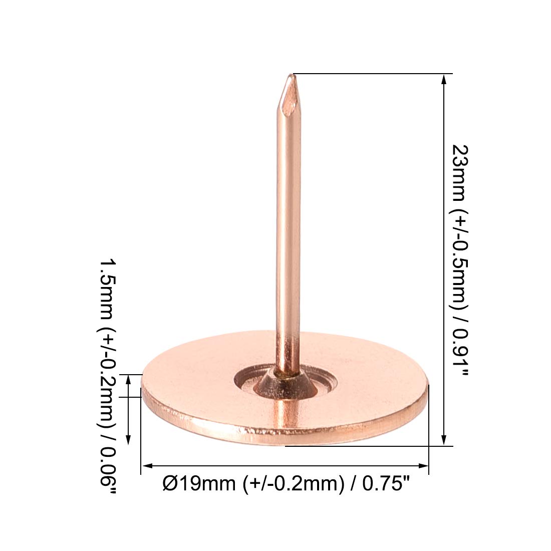 Uxcell 25 Pcs Rose Gold Upholstery Nails - 19mm Antique Round Thumb Tacks For Furniture DIY