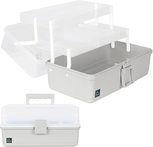Miniatura 14 de WEWLINE Caja de almacenamiento de plástico de 3 capas para manualidades domésticas, organizador con asa, contenedor de almacenamiento portátil