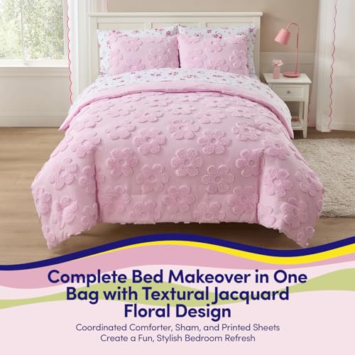 Image of Kids Full Size Bed in a Bag Tufted Comforter & Sheet Set - Complete Bedding Set with Corner Strap Fitted Sheet, Ultra Soft Lightweight All Season Comforter, Girls Bedroom, Dorm, Guest Room
