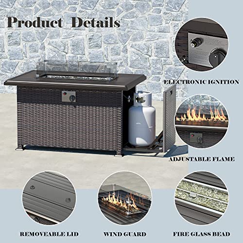 Gotland 13 Piece Large Outdoor Furniture Set, 10 Seater Wicker Patio Furniture Set, All Weather Deck Wicker Conversation Set with 43" Fire Pit Table has 10 Sofa Seats, 2 Coffee Tables and 4" Cushion - Thumbnail 5