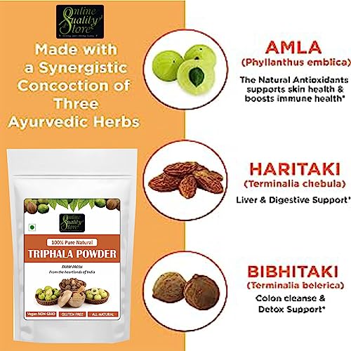 Image of Online Quality Store Triphala Powder - 100g for eating, hair and skin, churna powder of Amla , Behada , Harada