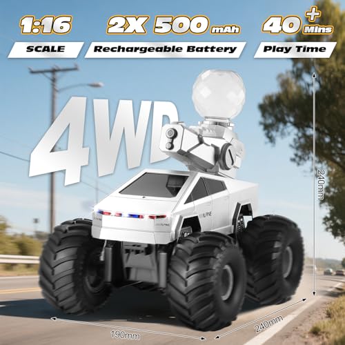 Cybertruck RC Car, 1:16 Cyber Truck Remote Control Car, 2.4GHz Amphibious Remote Control Monster Truck Cybertruck Toys, 4WD All-Terrain Waterproof Off-Road Pickup RC Vehicle with Water Squirt - Image 3