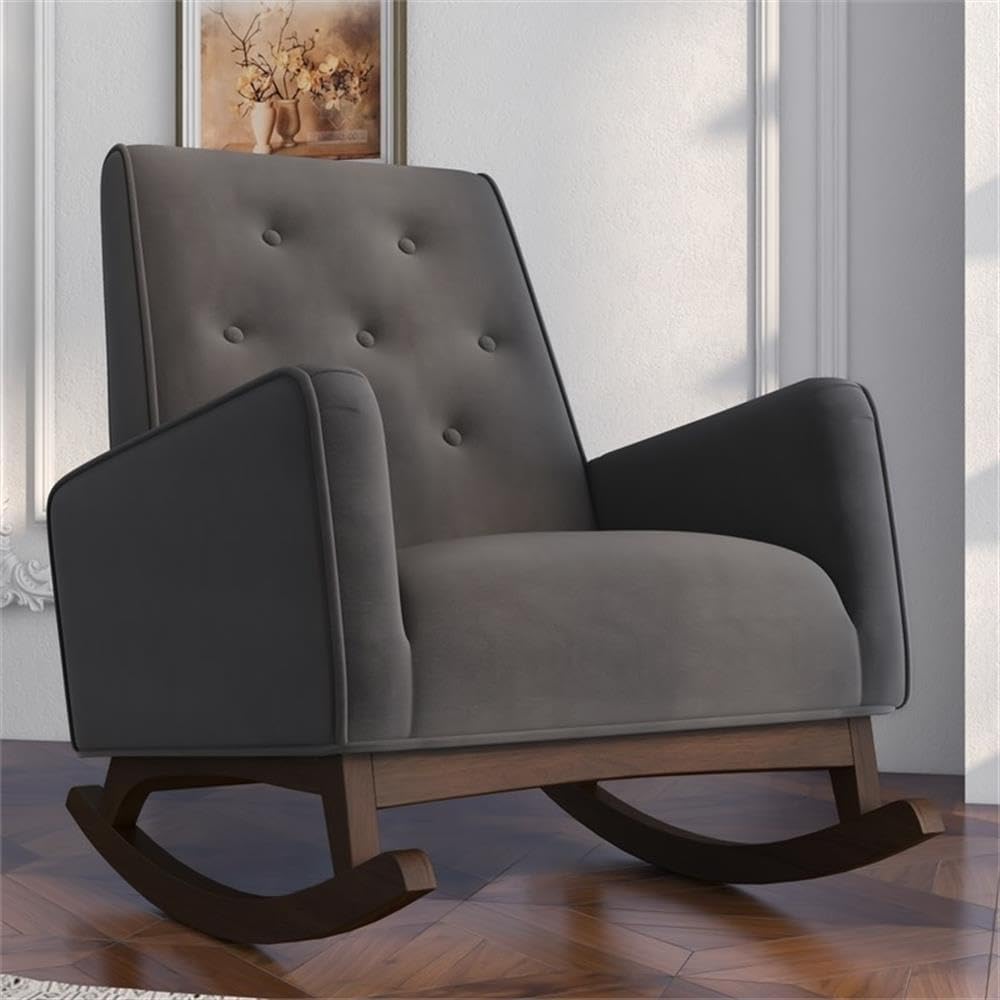 ASHCROFT Dalston Mid-Century Modern Tight Back Microfiber Rocking Chair in Dark Gray