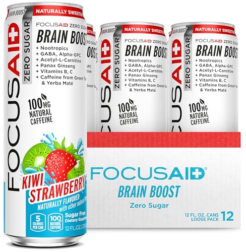 Image of FOCUSAID ZERO SUGAR Nootropics Blend, Alpha-GPC, GABA, 100mg Natural Caffeine from Green Tea, Yerba Mate, Vitamin B-Complex, Keto-Friendly, No Artificial Sweeteners, 12 Fl Oz (Pack of 12)