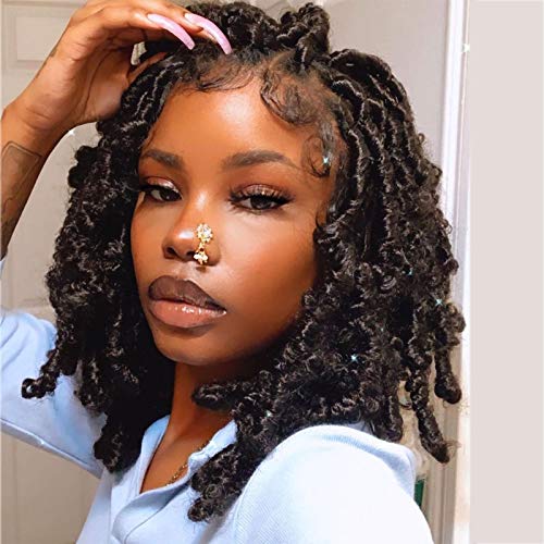 6 Packs Bob Faux Locs 12 inch Short Distress Goddess Faux Locs Crochet Hair Pre looped Soft Butterfly Crochet Braids Hair Extension Natural Black(12 inch (pack of 6), 1B)…