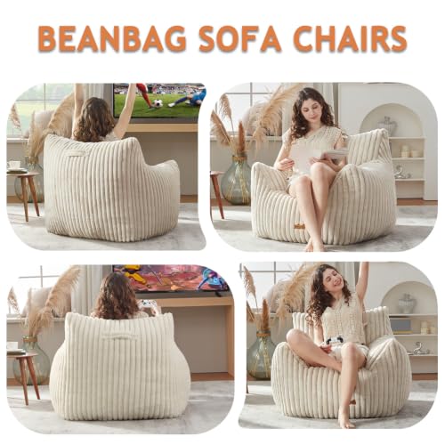 Image of Giant Bean Bag Chairs for Adults Teens with Filling Large Fluffy Bean Bag Chair with Armrests Plush Comfy BeanBag Couch Sofa Chair for Bedroom Living Room Reading
