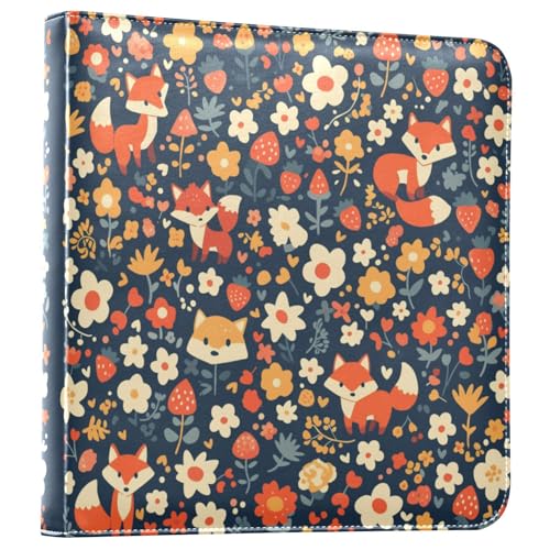 Kigai Fox Flowers Photo Album Self Adhesive Scrapbook Album Leather Cover DIY Picture Scrap Book with 20 Adhesive Sheets, 11.8x24x0.8 inch