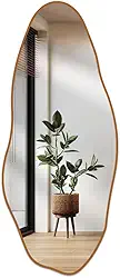 Espelho Orgânico Corpo Inteiro Pedra 160x70cm Design Moderno com Moldura em Couro para Decoração Sofisticada (Caramelo)