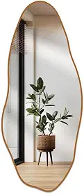 Espelho Orgânico Corpo Inteiro Pedra 160x70cm Design Moderno com Moldura em Couro para Decoração Sofisticada (Caramelo)