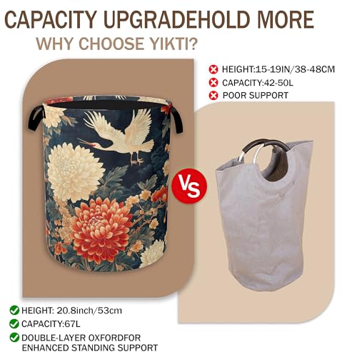 Image of Collapsible Laundry Basket,Retro Crane Dirty Clothes Hamper,Vintage Flowers Hampers for Bedroom Waterproof Oxford Cloth Storage Organizer for Bathroom,Nursery,Dorm,16x20 Inch