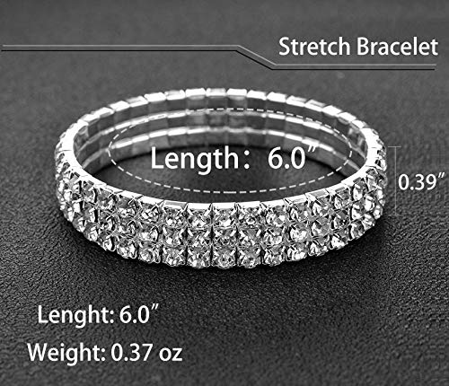 Zealmer Women White Gold Plated 3 Rows Rhinestone Choker Necklace & Bracelets Set #TOP4