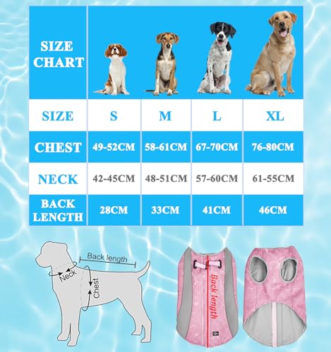 Hundekühlweste, reflektierendes Geschirr Kühljacke mit verstellbarem Reißverschluss, Titan-D-Ringen und atmungsaktiver Leichter Kühlweste für Outdoor-Jagd, Training und Camping (Rosa, L)