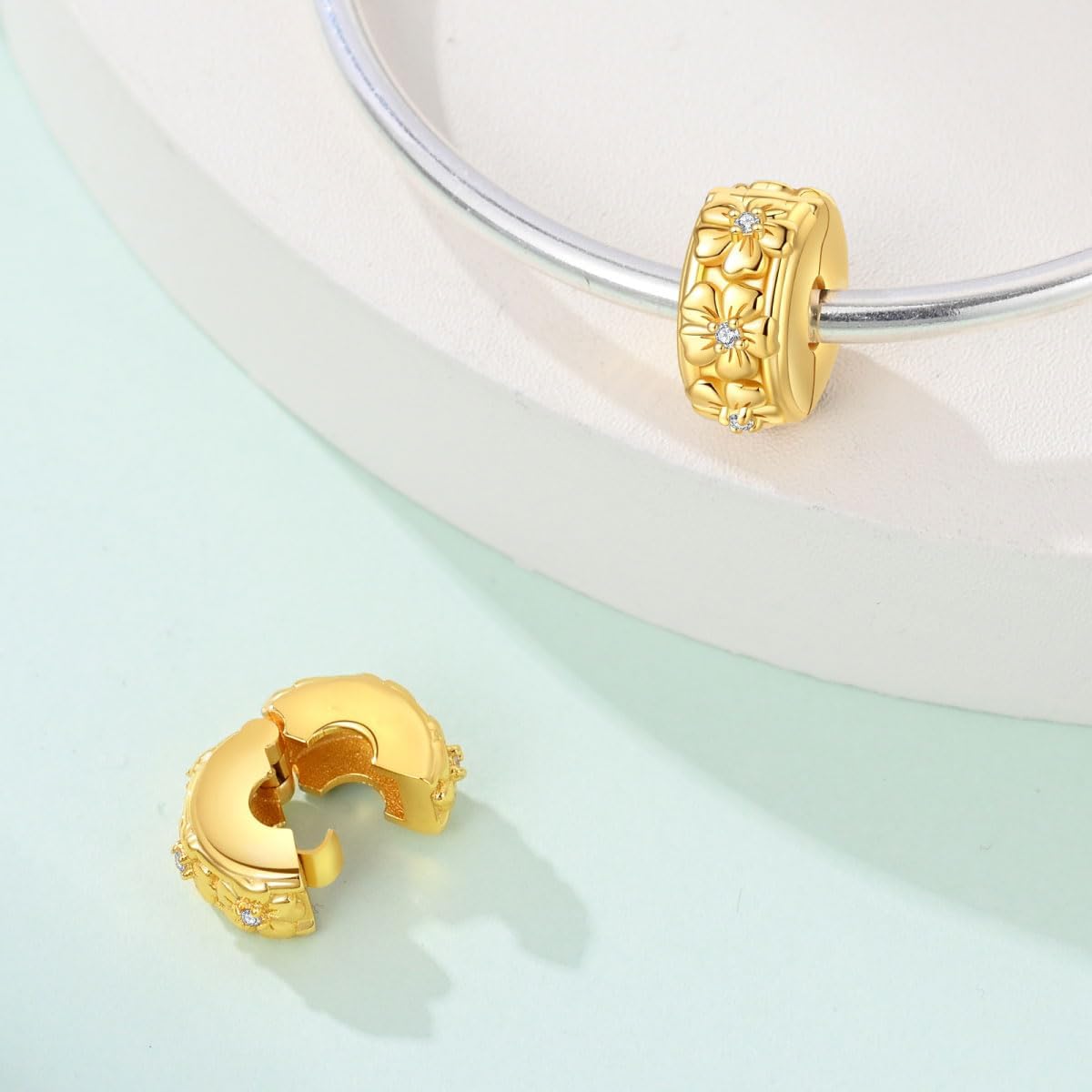 Gold Clip Stopper Charms for Pandora Bracelet Spacers Bead Charms for Women DIY Jewelry Gifts