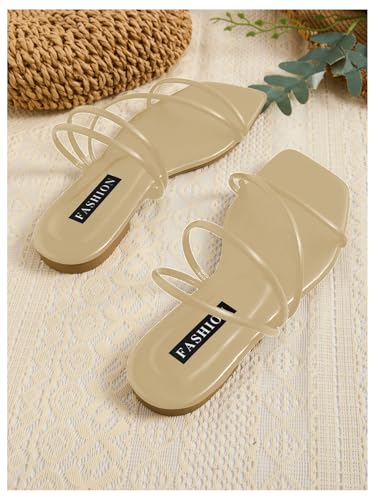 Image of GORGLITTER Women's Strappy Sandals Criss Cross Strap Flat Sandals Open Toe Slides Shoes
