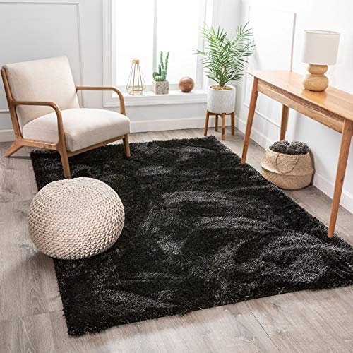 Image of Tauhid Carpet Handmade Super Soft Shag Carpet Rug Microfiber Area Carpet Rug for Living Room, Bedroom, Home Decor 2x5 feet Runner Black