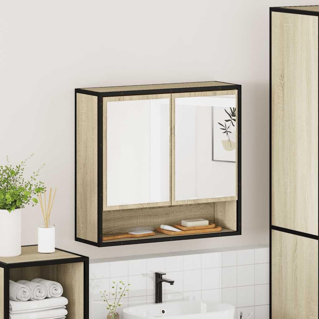 Genérico Armario Espejo Baño Chene Sonoma 65x20x60 cm | Marco metálico duradero, fijación a la pared, reflejo no deforma, madera de ingeniería