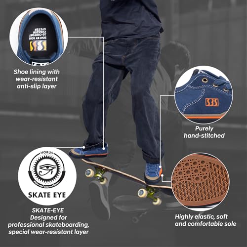 Image of Skateboard Shoes for Men Leather Low Top Pro Skateboarding Training Casual Sneakers