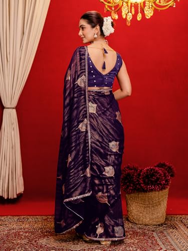 Image of SIRIL Women's Georgette Foil Printed Saree with Unstitched Blouse Piece
