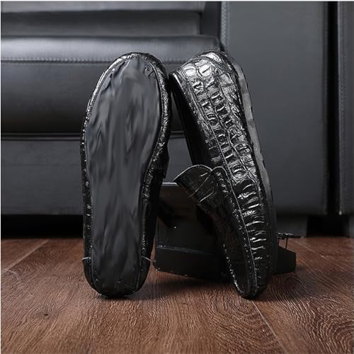 Flat Heel Flexible Lightweight Party Prom Slip On Mens Loafers Crocodile Grain Stitching Detailed Round Toe Genuine Leather3