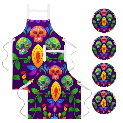 Tablier de cuisine lot de 2 grand modèle multicolore anti-salissure pour bar
