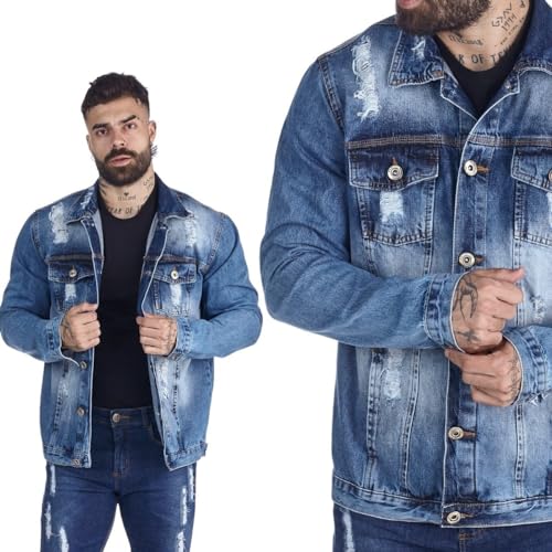 Jaqueta Jeans Masculina Azul Denim Estilosa Lycra Premium
