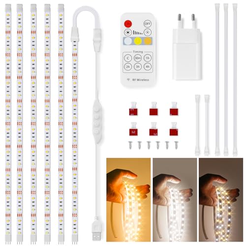 Towisituati LED Unterbauleuchte mit Schalter, 6 * 50cm LED Unterschrank Beleuchtung küche, Warmweiß küchenunterbauleuchte für TV,Schrank, Vitrinen, Schreibtisch, 3000K-6000K [Energieklasse F]