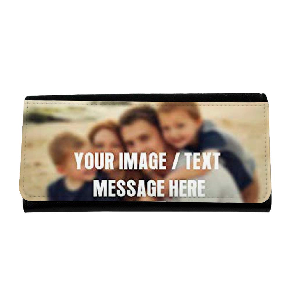 Personalised with Your own Image/Text/Message Themed Pink/Black Coloured Large Leather Purse Mother’s Day/Birthday Present. (Black) — image 1