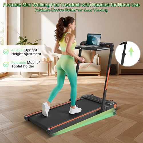 Image of Treadmill with Handle Bar, Electric Walking Pads for Exercising | Treadmill with Incline, Portable Treadmill for Home. Small Walking Pad, Mini Treadmill. 3.5HP, 300LBS, 0.6-8MPH